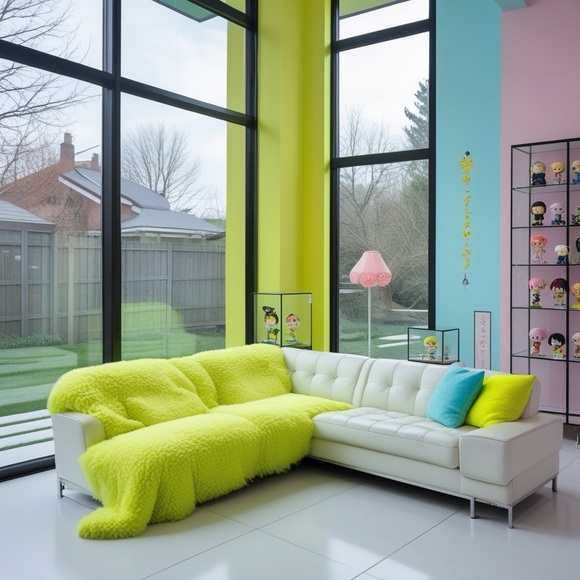 HANDCRAFtED Vibrant Lime Green and Soft Pink Art & Decals Wall Decor print NWT - Picture 1 of 9